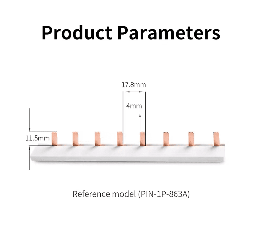 Baretă de Alimentare 1P (Busbar) Tip Pin, 8 Module, 63A, 415V