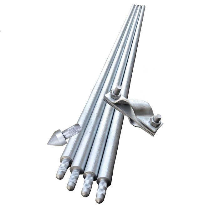 Set Împământare Verticală: 4 Electrozi, 1 Vârf, 1 Bridă – 6m (4×1.5m)